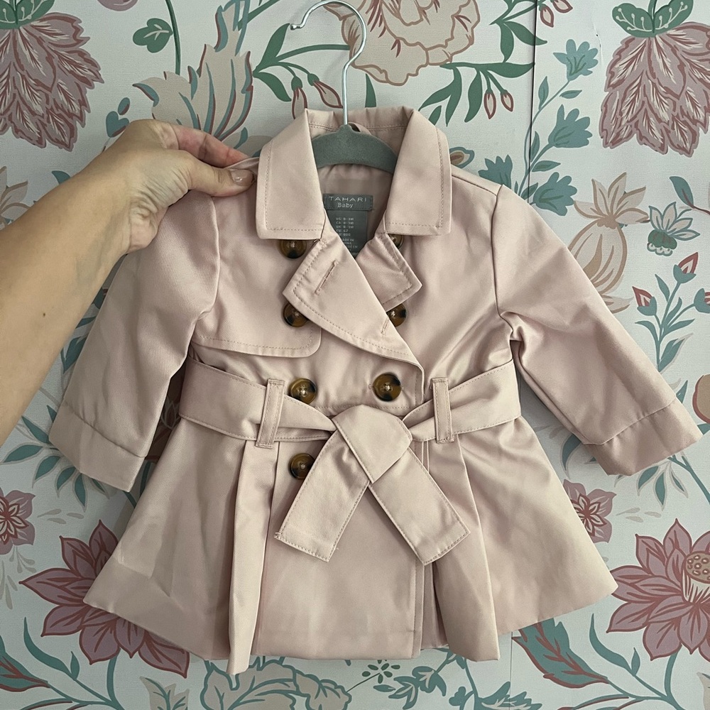 NWOT Tahari baby girls 0-3mo pink trench rain pea coat